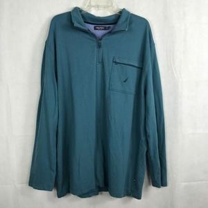 Nautica Shirt‎ Men's Sz XXL Teal Blue Cotton Casual Pullover 1/4 Zip Top